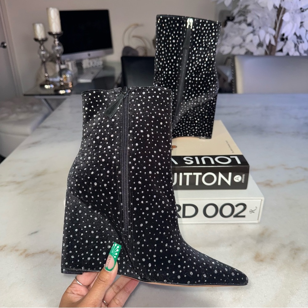 New Alexandre Birman Myra Black Velvet Wedge Bootie Boot Womens 37 Witchy Gothic - Picture 7 of 13